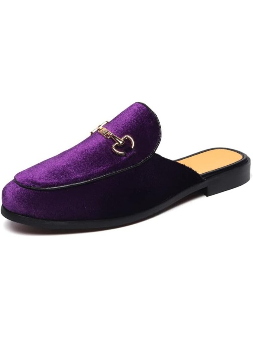 🆕Men Purple Rubber Sole Velvet Leather Gold Buckle Slip On Penny Loafer Slipper